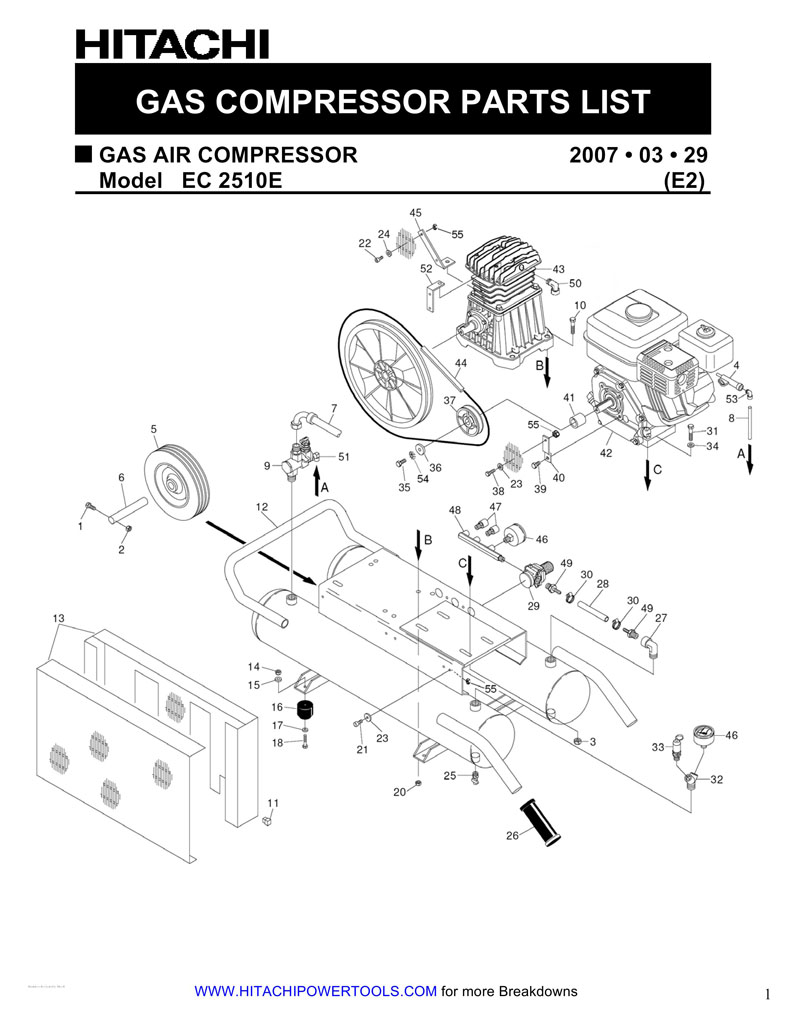 Hitachi EC2510E Air Compressor OEM Gasket Kit # 160572 